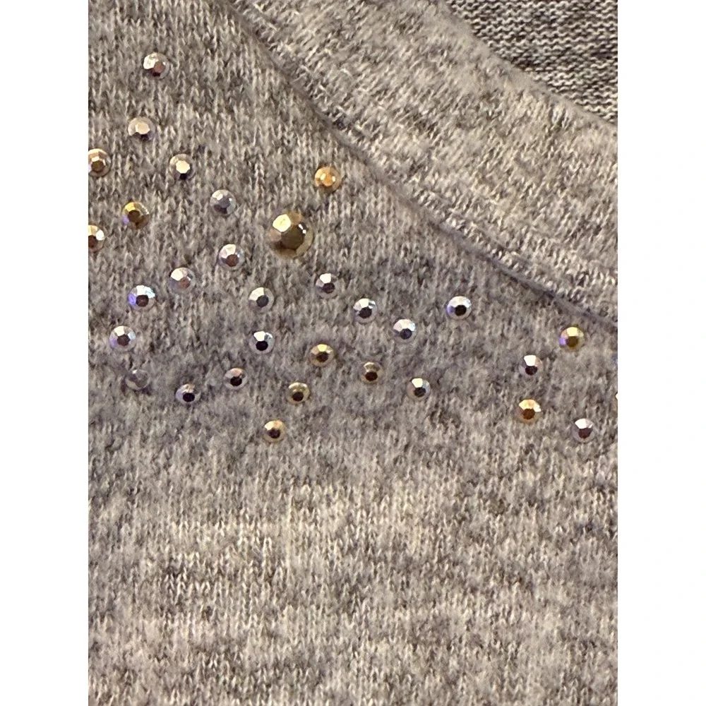 Erika Women's Grey Heathered‎ Long Sleeve Rhinestone Embellished Tunic Top XXL